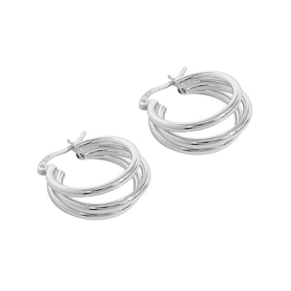 Triple Ring Hoop Earrings - Pair - 925 Sterling Silver