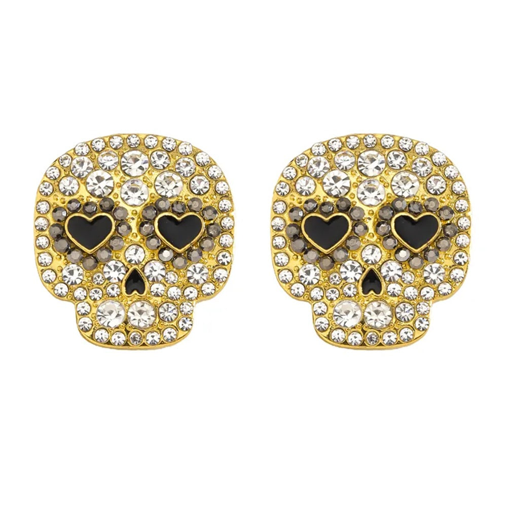 Crystal Sugar Skull Large Statement Stud Earrings - Pair