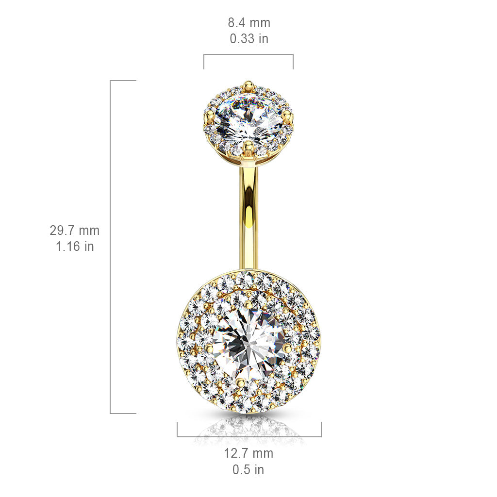 Double Tier Paved CZ Crystal Internally Threaded Belly Button Ring - Stainless Steel