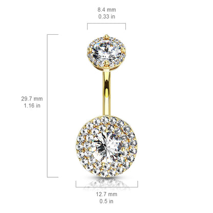 Double Tier Paved CZ Crystal Internally Threaded Belly Button Ring - Stainless Steel