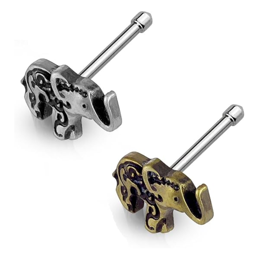 Set of 2 Elephant Top Nose Bone Studs - 316L Stainless Steel