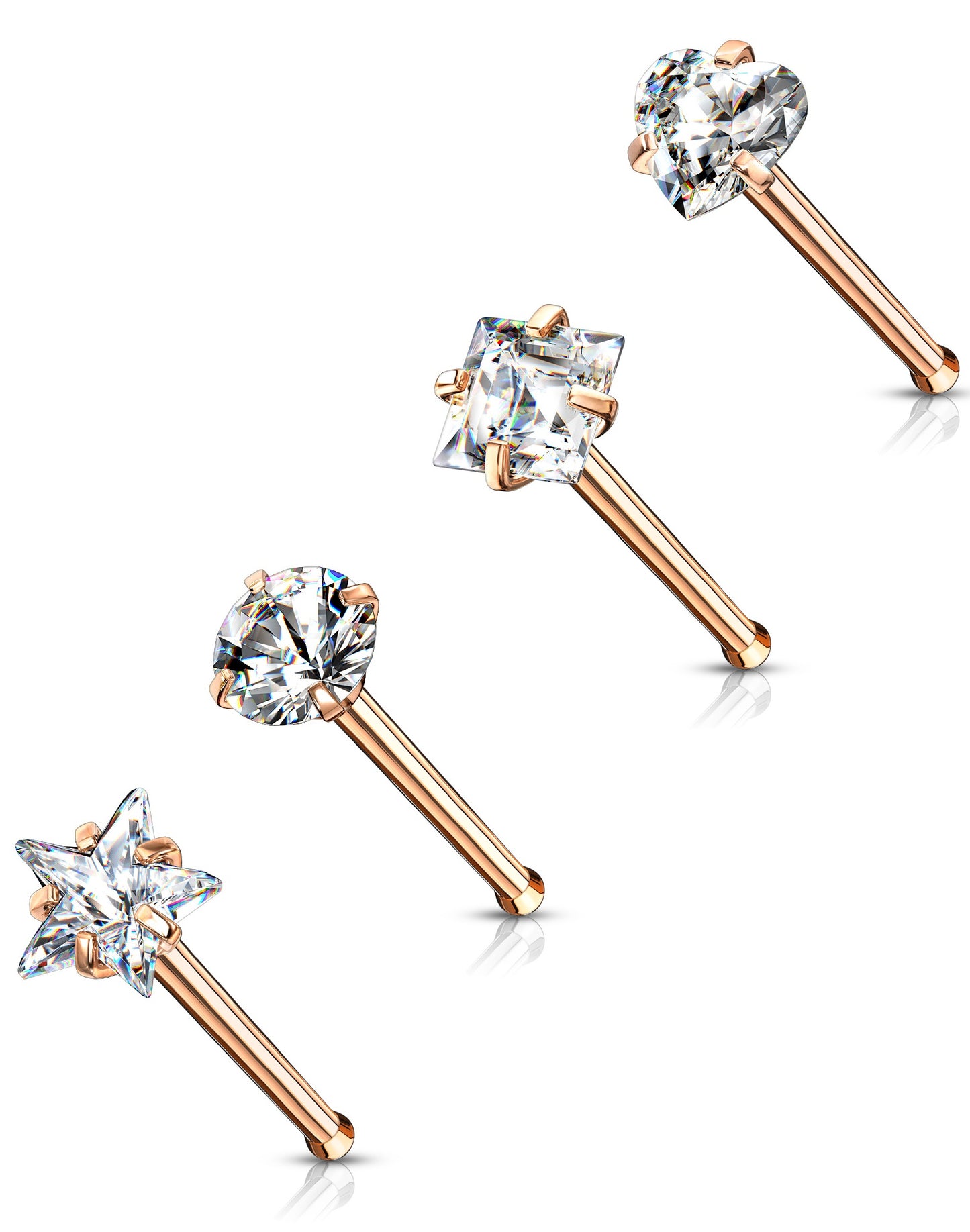 Set of 4 Tiny Star, Circle, Square, and Heart Nose Bone Studs
 - 316L Stainless Steel