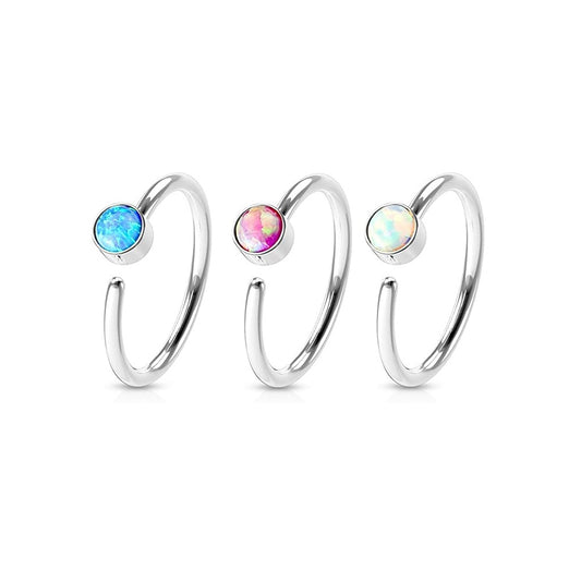 Set of 3 Opal Set Nose Cartilage Hoop Rings - Surgical Steel