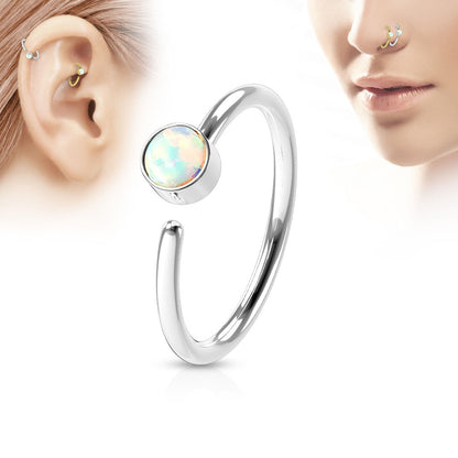 Set of 3 Opal Set Nose Cartilage Hoop Rings - Surgical Steel