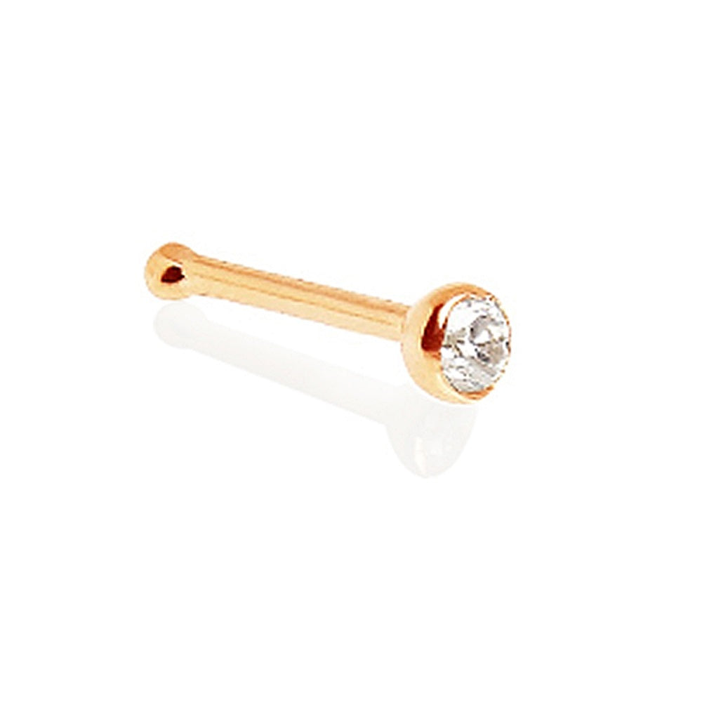 Press Fit CZ Rose Gold Tone Plated Nose Bone Stud - 316L Stainless Steel
