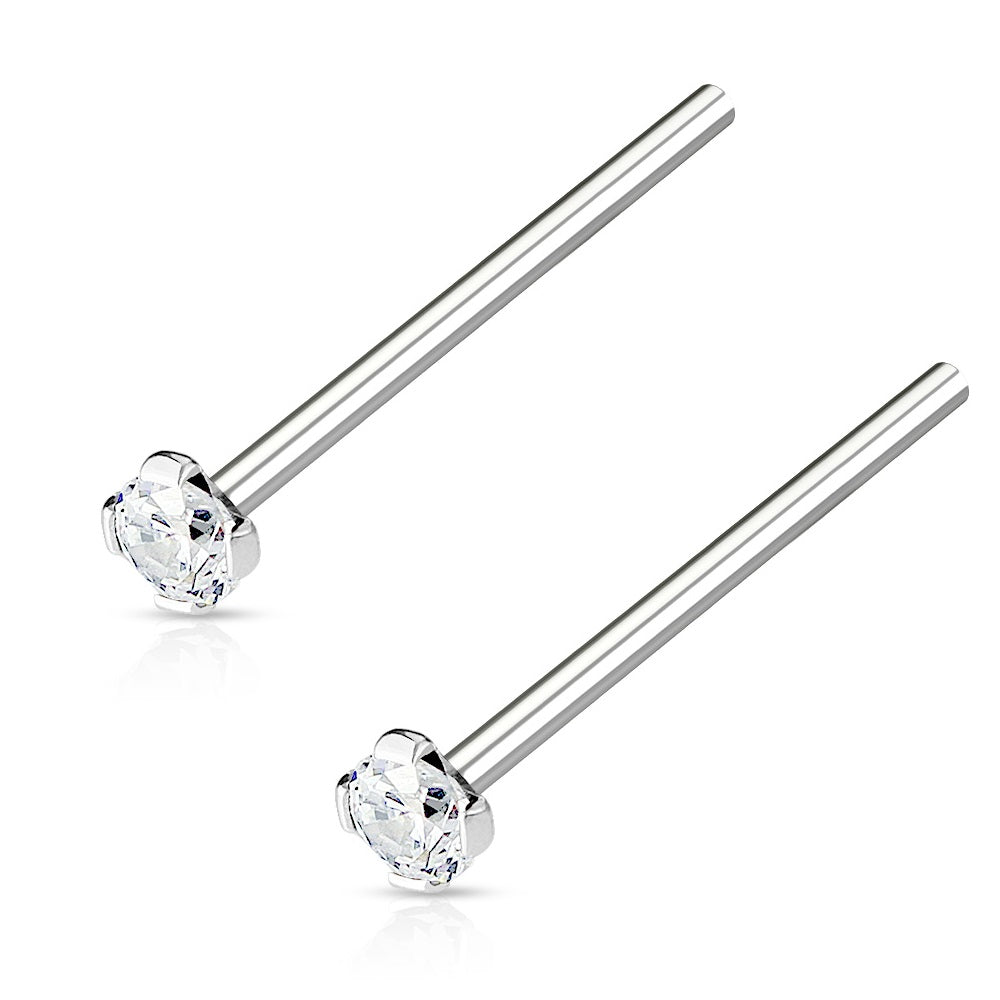 Set of Two 2mm Prong Set CZ Crystal Top Fish Tail Nose Ring