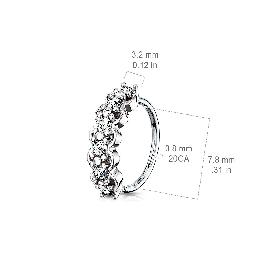Filigree Edged and CZ Lined Bendable Ring - 316L Stainless Steel
