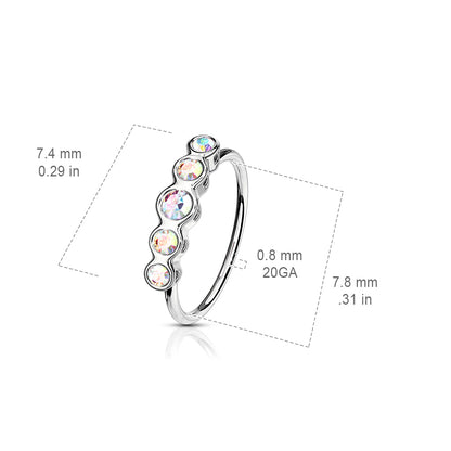 Bezel Set CZ Crystal Bendable Hoop Nose Ring - Stainless Steel