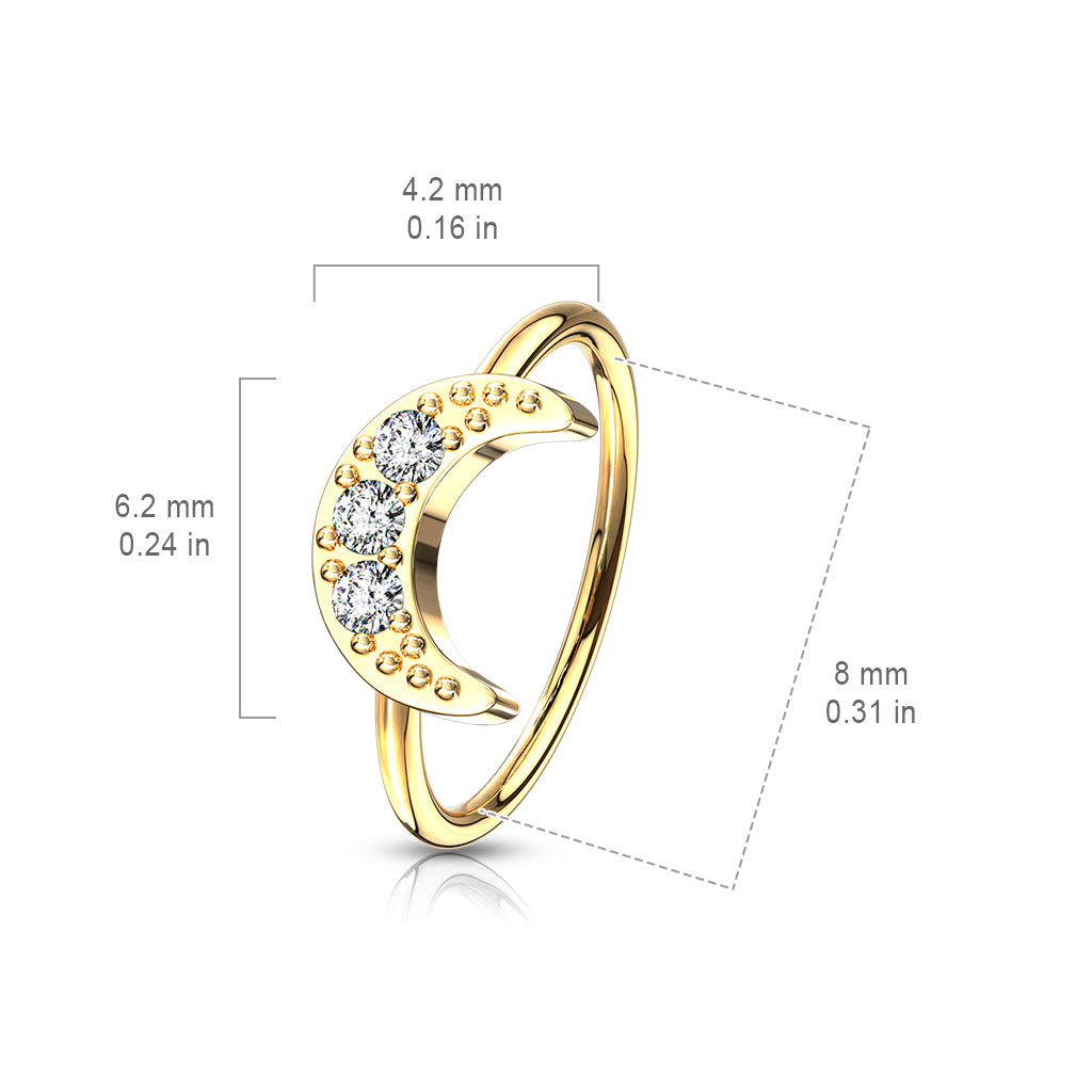 CZ Crystal Paved Crescent Moon Hoop Nose Ring - Brass