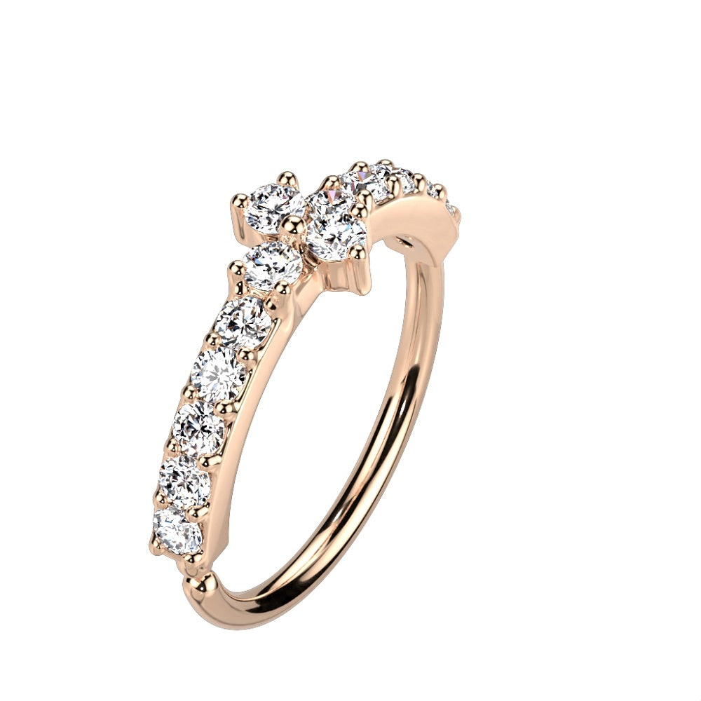 Triple CZ Crystal Triangle Center with CZ Paved Sides Bendable Hoop Ring - Brass