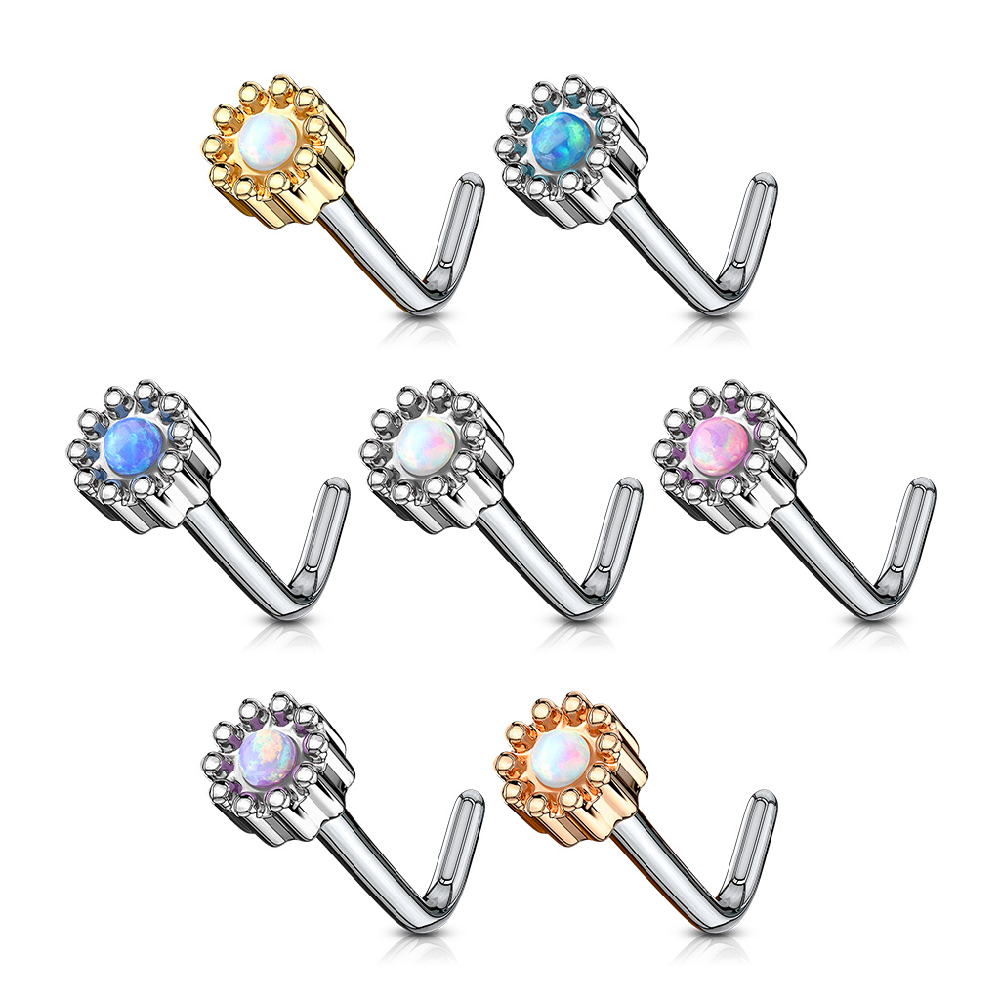 Set of 7 Synthetic Opal Dot Tribal L-Bend Nose Studs  - 316L Stainless Steel