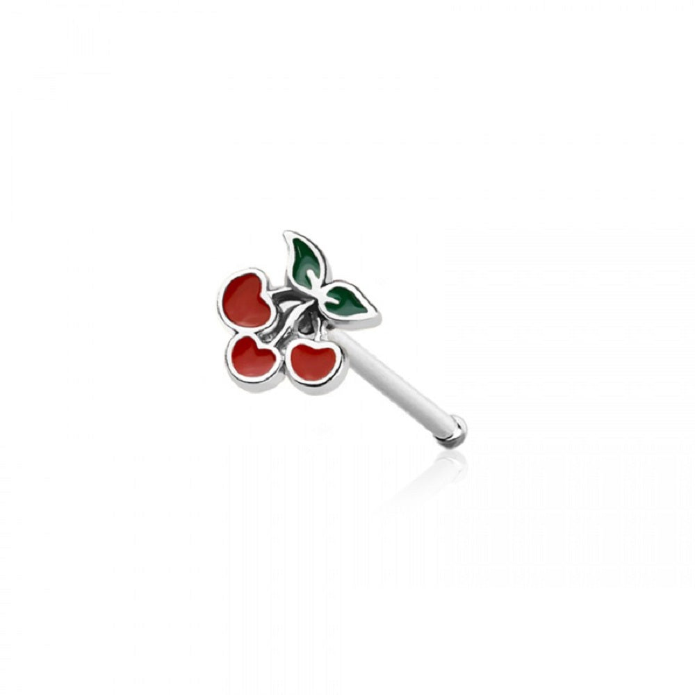 Enamel Cherry Top Nose Bone Stud - 316L Stainless Steel