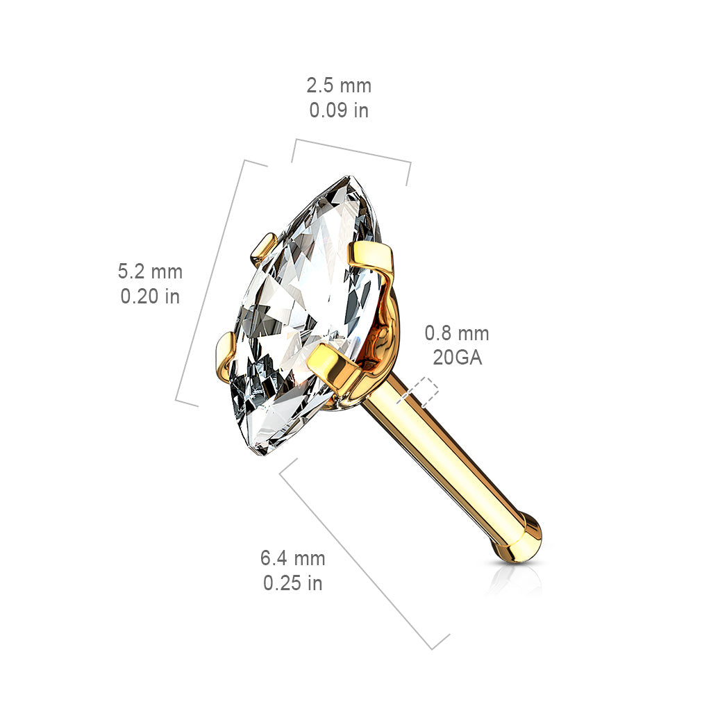 Marquise CZ Top Press Fit Nose Bone Stud - 316L Stainless Steel