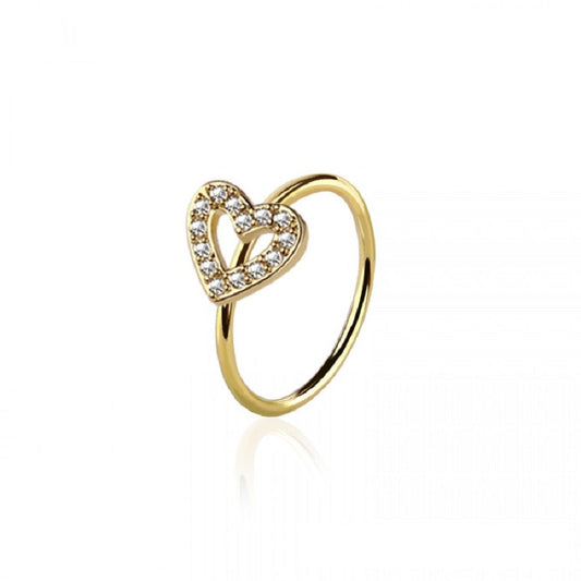 CZ Crystal Paved Heart Outline Bendable Nose Ring - 316L Stainless Steel