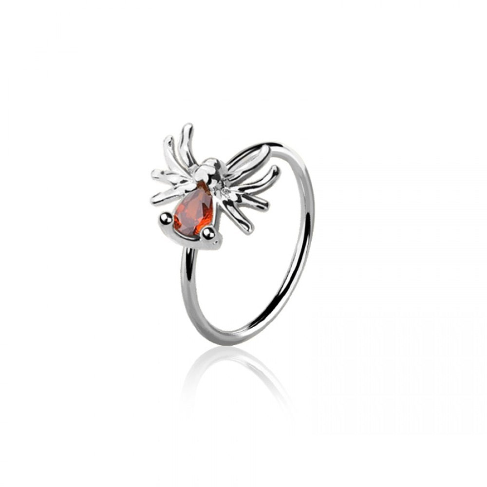 CZ Crystal Red Belly Spider Bendable Nose Ring - 316L Stainless Steel