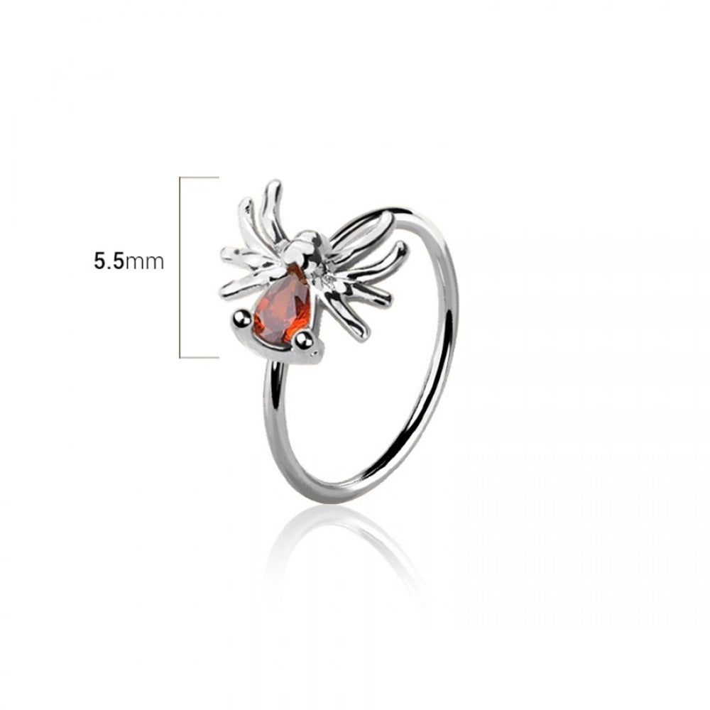 CZ Crystal Red Belly Spider Bendable Nose Ring - 316L Stainless Steel