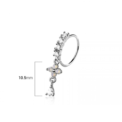 CZ Crystal Flower with Dangling Teardrop Bendable Nose Ring - 316L Stainless Steel