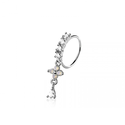 CZ Crystal Flower with Dangling Teardrop Bendable Nose Ring - 316L Stainless Steel