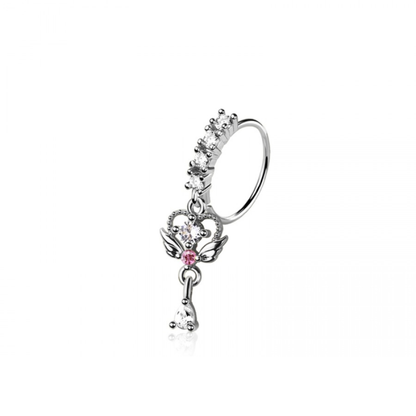Dangling CZ Crystal Crescent Moon Bendable Nose Ring - 316L Stainless Steel