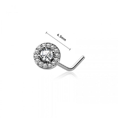 CZ Crystal Paved Round Top L-Bend Nose Stud