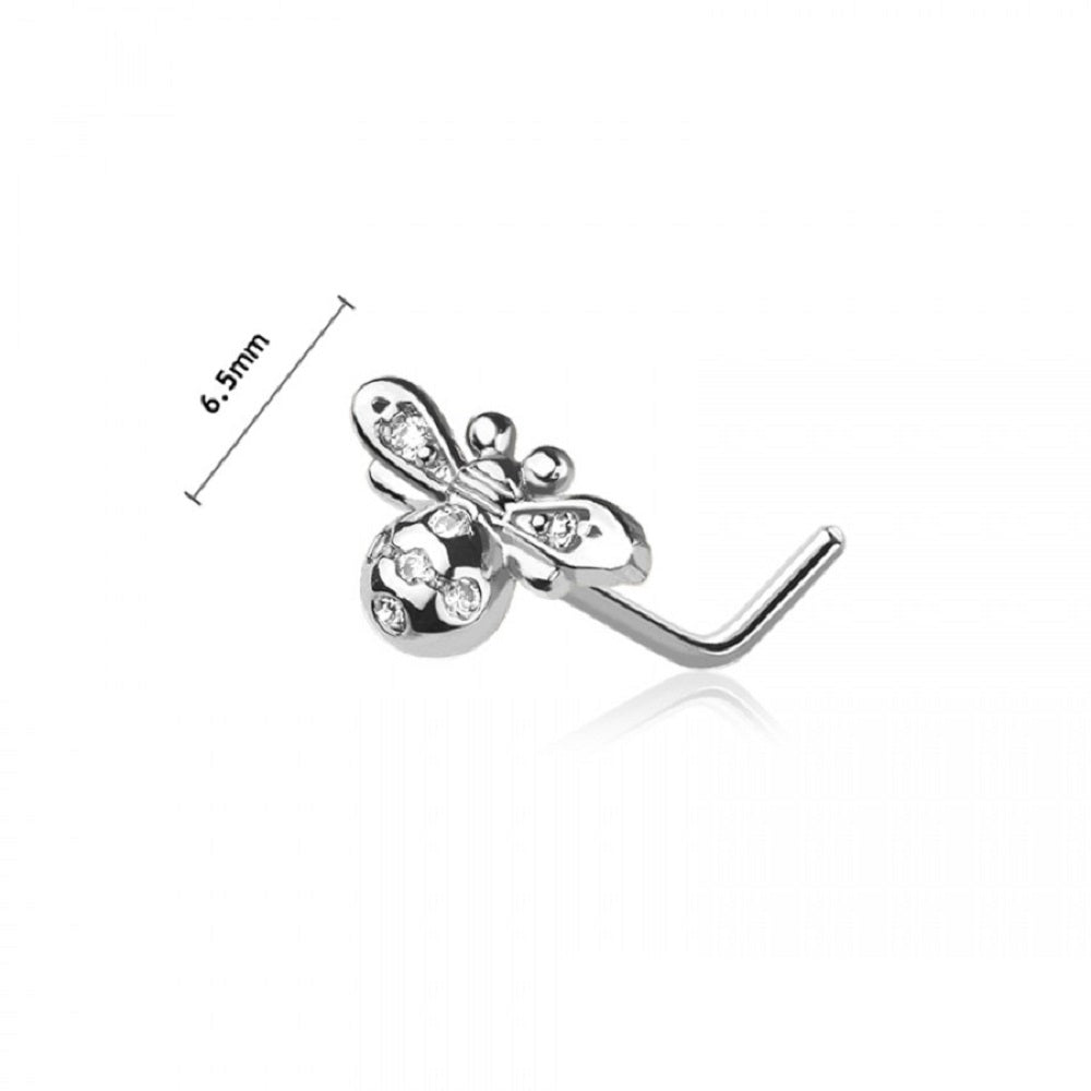 CZ Crystal Bumble Bee Top L-Bend Nose Stud - 316L Stainless Steel