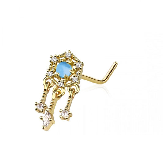 CZ Crystal Dreamcatcher Dangling L-Bend Nose Stud - 316L Stainless Steel