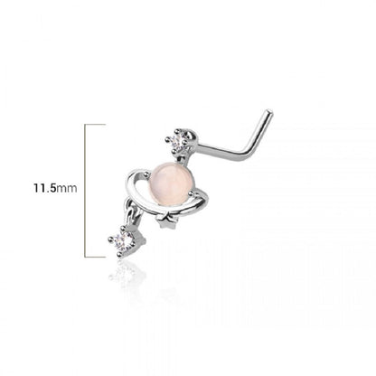 Planet with Dangling Gem L-Bend Nose Stud - Stainless Steel