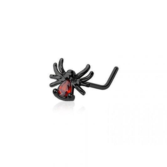 CZ Crystal Red Belly Spider L-Bend Nose Stud - 316L Stainless Steel