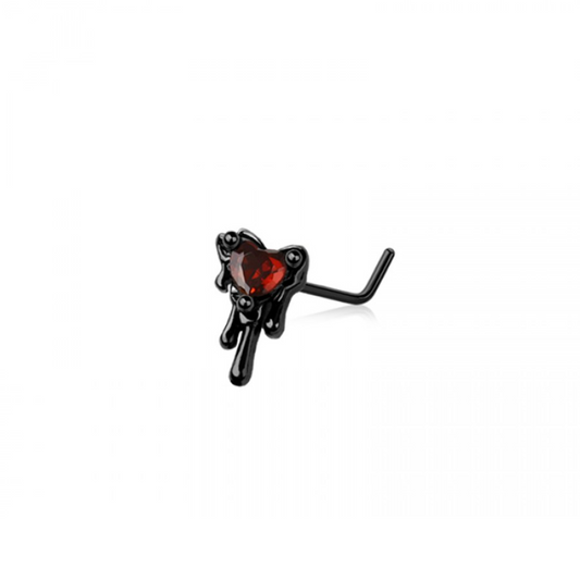 Black Melting Red Heart Top L-Bend Nose Stud - 316L Stainless Steel
