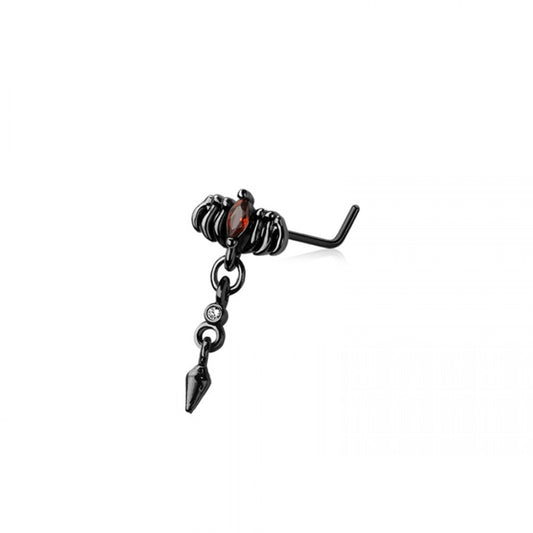 Death Crow with Dangling Spike L-Bend Nose Stud - 316L Stainless Steel