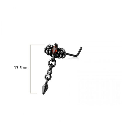 Death Crow with Dangling Spike L-Bend Nose Stud - 316L Stainless Steel