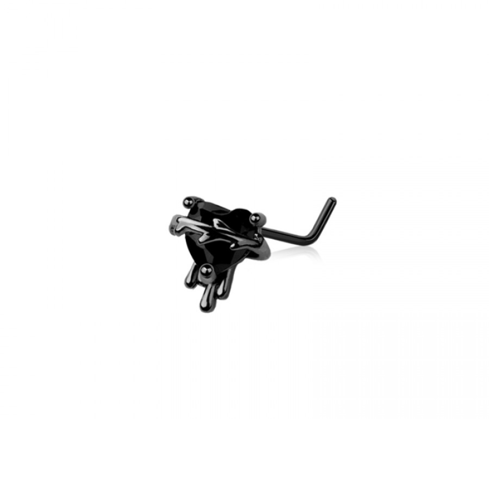 Melting Black Devil Heart L-Bend Nose Stud - Black 316L Stainless Steel