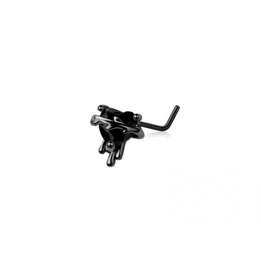 Melting Black Devil Heart L-Bend Nose Stud - Black 316L Stainless Steel