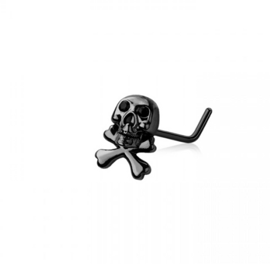 Pirate Skull L-Bend Nose Stud - Black 316L Stainless Steel