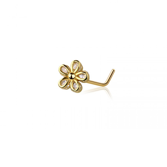 CZ Crystal Flower L-Bend Nose Stud - 316L Stainless Steel