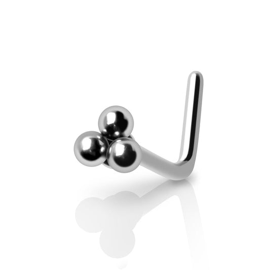 Triple Ball Cluster Top L-Bend Nose Stud - 316L Stainless Steel