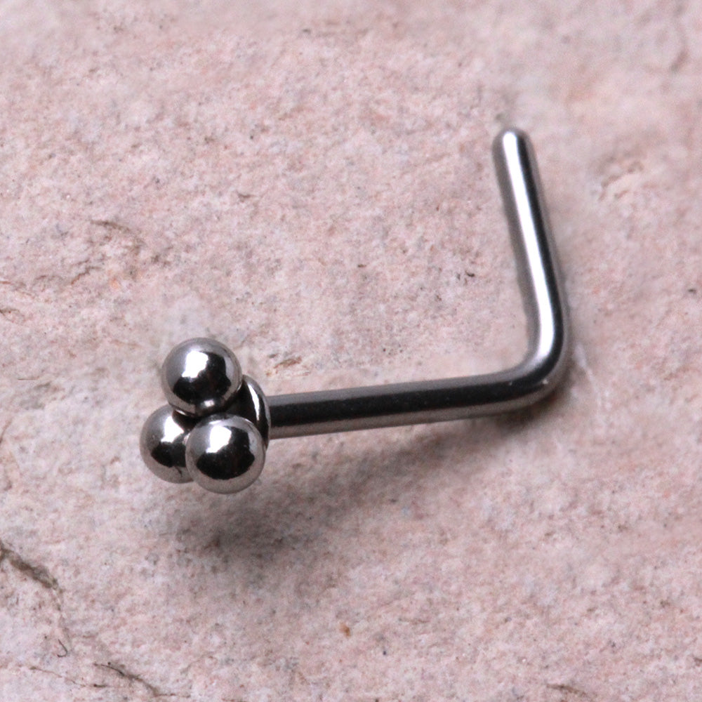 Triple Ball Cluster Top L-Bend Nose Stud - 316L Stainless Steel