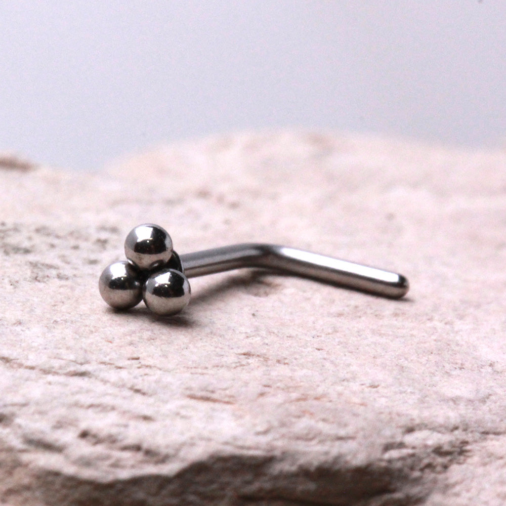 Triple Ball Cluster Top L-Bend Nose Stud - 316L Stainless Steel