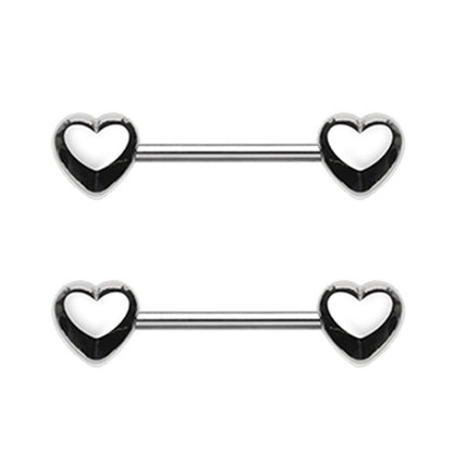 Heart Ends Nipple Barbells - Pair - Stainless Steel