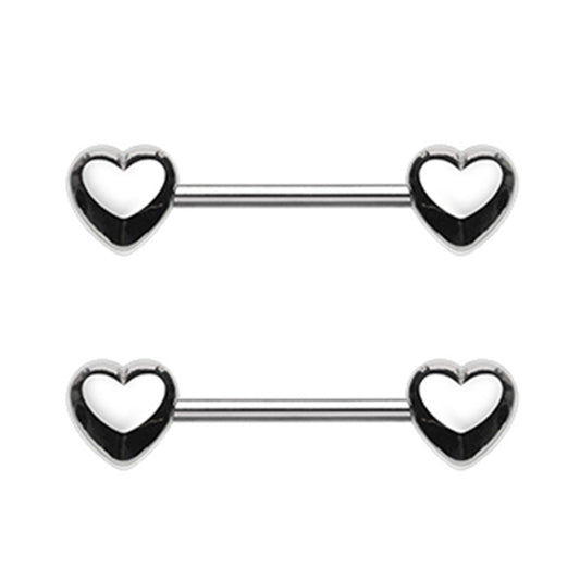 Heart Ends Nipple Barbells - Pair - Stainless Steel