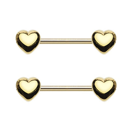 Heart Ends Nipple Barbells - Pair - Stainless Steel