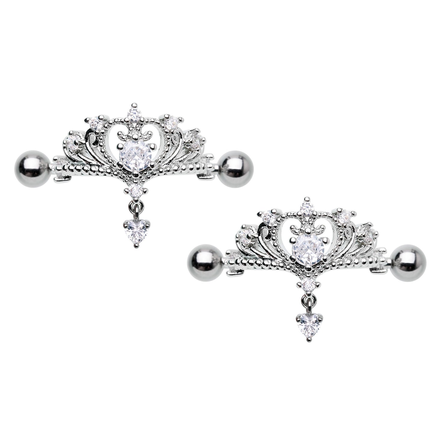 Crystal Tiara Nipple Shields - Pair - Stainless Steel