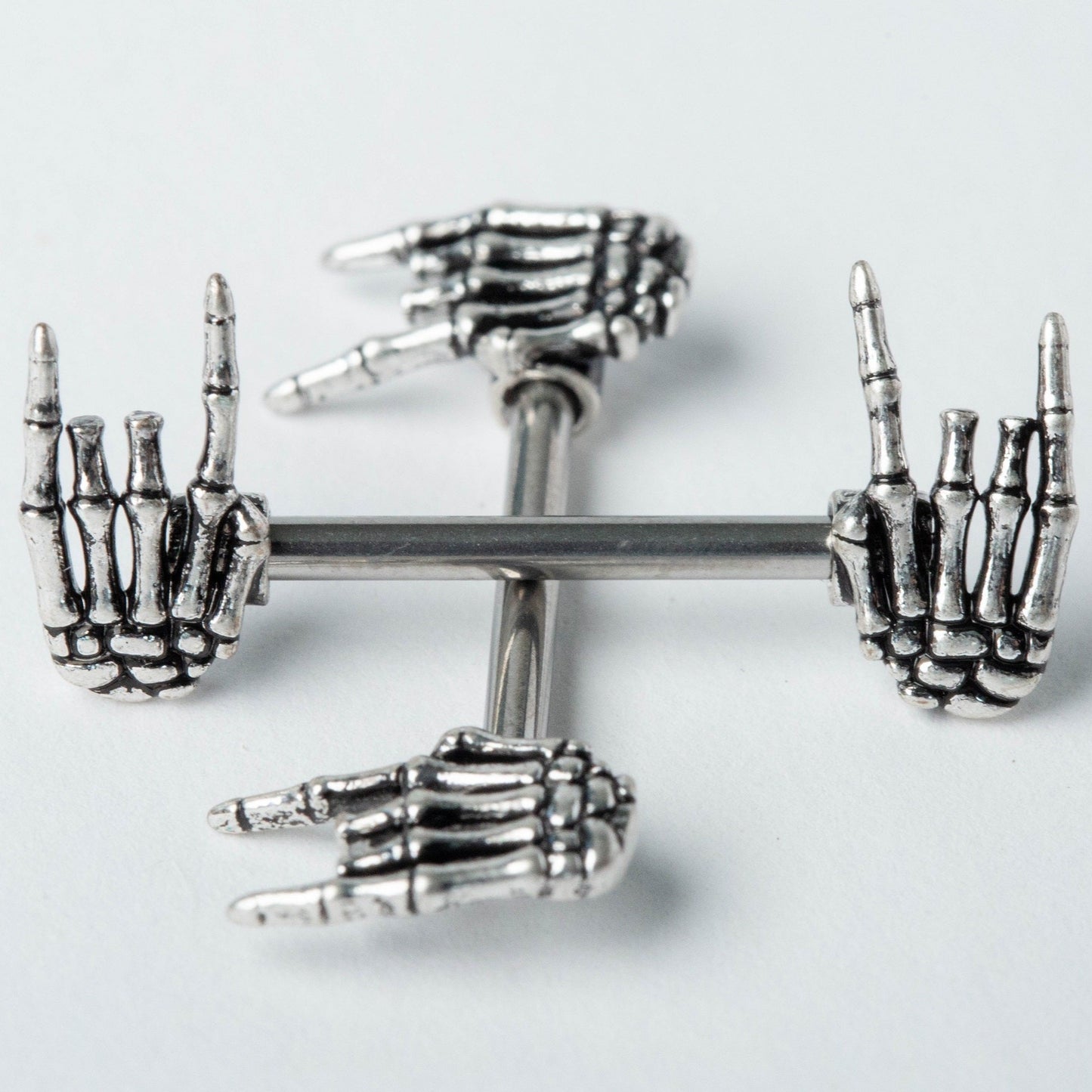 Skeleton Hand Nipple Barbells - 316L Stainless Steel - Pair