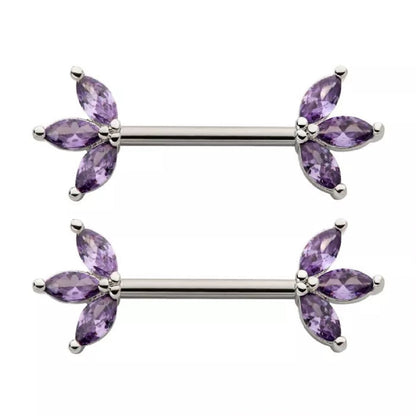 Triple CZ Crystal Marquise Ends Nipple Barbells, Sold as a Pair - 316L Stainless Steel