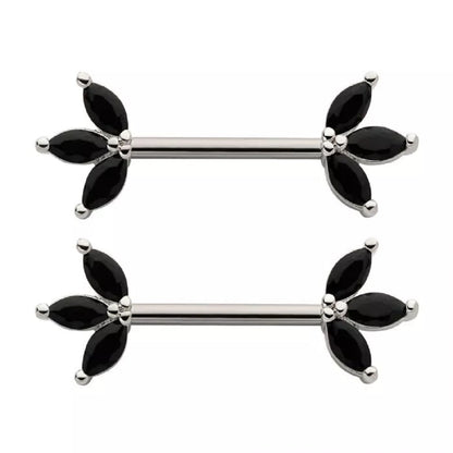 Triple CZ Crystal Marquise Ends Nipple Barbells, Sold as a Pair - 316L Stainless Steel