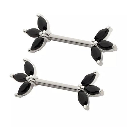 Triple CZ Crystal Marquise Ends Nipple Barbells, Sold as a Pair - 316L Stainless Steel