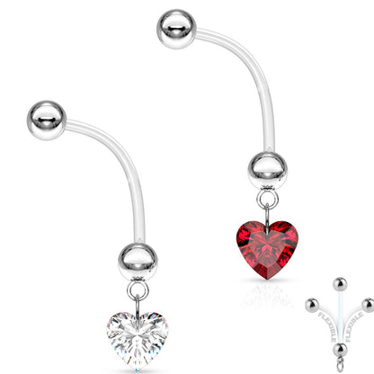 Dangling CZ Crystal Heart Maternity Pregnancy Belly Button Ring - Bioflex