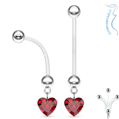 Dangling CZ Crystal Heart Maternity Pregnancy Belly Button Ring - Bioflex