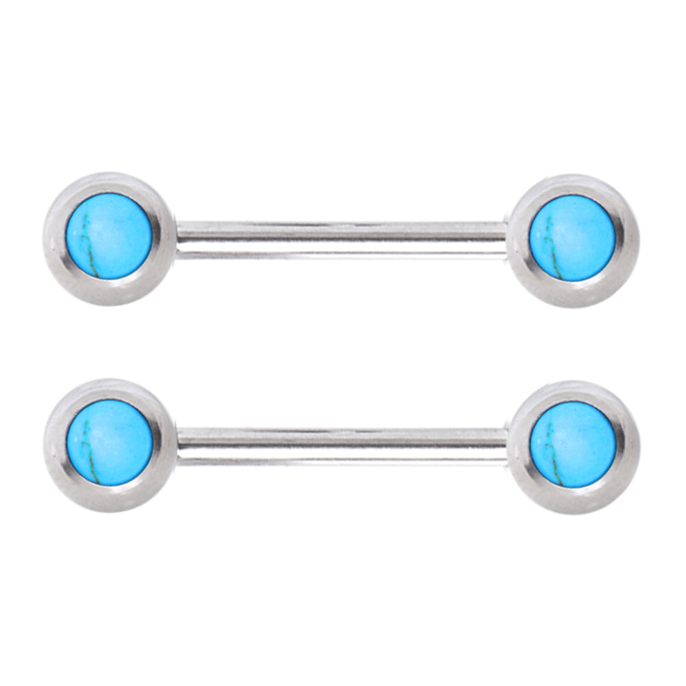 Turquoise Natural Stone Nipple Barbells - Pair - 316L Stainless Steel