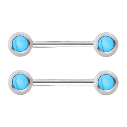 Turquoise Natural Stone Nipple Barbells - Pair - 316L Stainless Steel